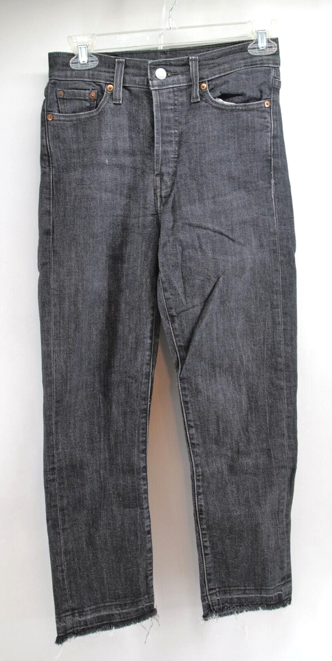 Levi's black wedgie straight button fly denim jeans size 26x26 Raw Hem Women